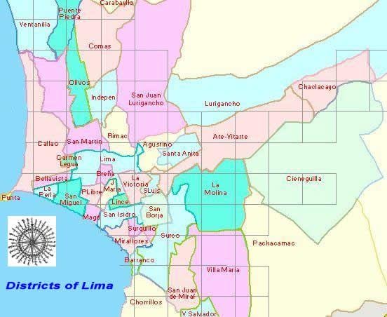 kaart van Lima peru distrikte