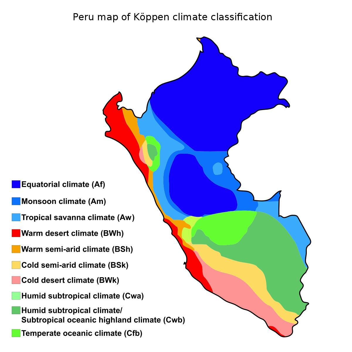 Kaart van peru klimaat